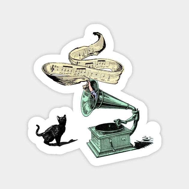 The Cat and the Song (green) Sticker by BessoChicca